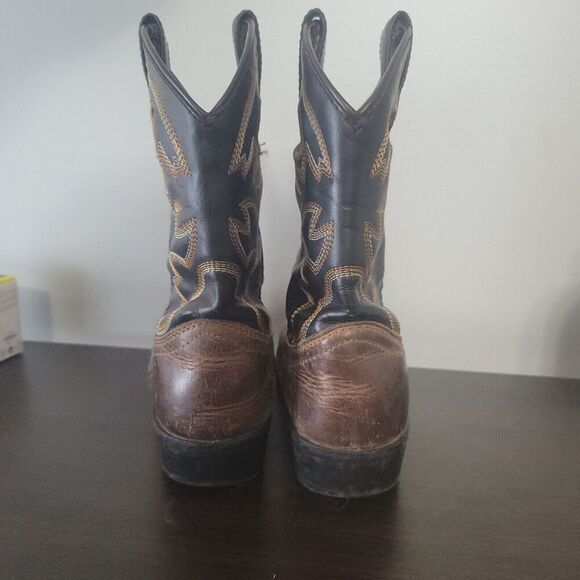 Cody James Childs Size 3 D Two Tone Leather Cowboy Boots Hole Pulls Style 41479C - Picture 5 of 10